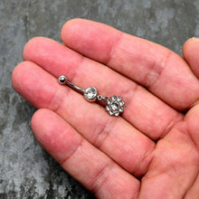 Load image into Gallery viewer, Clear Gem Whimsy Flower Dangle Belly Ring
