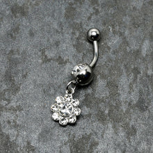 Load image into Gallery viewer, Clear Gem Whimsy Flower Dangle Belly Ring
