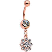 Load image into Gallery viewer, Clear Gem Rose Gold Tone Whimsy Flower Dangle Belly Ring
