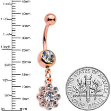 Load image into Gallery viewer, Clear Gem Rose Gold Tone Whimsy Flower Dangle Belly Ring
