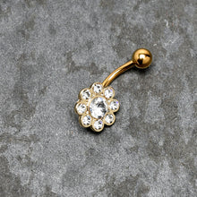 Load image into Gallery viewer, Clear Gem Gold Tone Whimsy Flower Belly Ring
