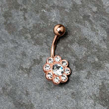 Load image into Gallery viewer, Clear Gem Rose Gold Tone Whimsy Flower Belly Ring
