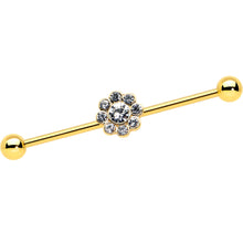 Load image into Gallery viewer, 14G Clear Gem Gold Tone Whimsy Flower Industrial Barbell 38mm

