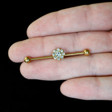 Load image into Gallery viewer, 14G Clear Gem Gold Tone Whimsy Flower Industrial Barbell 38mm
