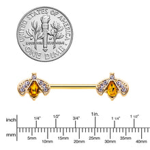 Load image into Gallery viewer, 14G 9/16 Yellow Gem Gold Tone Fashion Bug Barbell Nipple Ring Set
