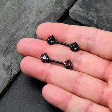 Load image into Gallery viewer, 14G 9/16 Purple Tourmaline Black Lacy Drop Barbell Nipple Ring Set
