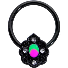Load image into Gallery viewer, 16G 3/8 Purple Tourmaline Black Lacy Drop Hinged Segment Ring
