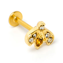 Load image into Gallery viewer, 16G 5/16 Yellow Gem Gold Tone Fashion Winged Bug Labret Monroe Tragus
