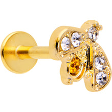 将图片加载到图库查看器，16G 1/4 White Yellow Gem Gold Tone Fashion Winged Bug Labret
