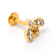 将图片加载到图库查看器，16G 1/4 White Yellow Gem Gold Tone Fashion Winged Bug Labret
