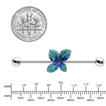 Load image into Gallery viewer, 14G Blue Green Gem Glam Butterfly Industrial Barbell 38mm
