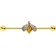 Load image into Gallery viewer, 14G Clear Yellow Gem Gold Tone Style Bug Industrial Barbell 38mm
