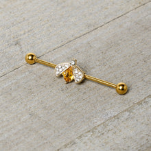 Load image into Gallery viewer, 14G Clear Yellow Gem Gold Tone Style Bug Industrial Barbell 38mm
