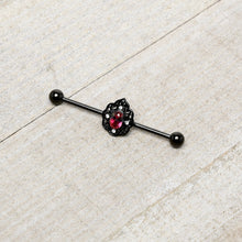 Load image into Gallery viewer, 14G Purple Tourmaline Black Lacy Drop Industrial Barbell 38mm
