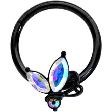 将图片加载到图库查看器，16G 3/8 Aurora CZ Gem Black Fleur de Lis Butterfly Hinged Segment Ring
