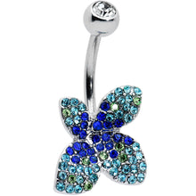 Load image into Gallery viewer, Clear Blue Green Gem Glamour Butterfly Belly Ring
