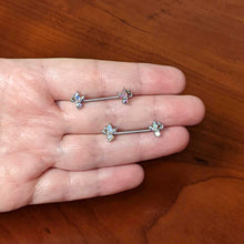 Load image into Gallery viewer, 14G 9/16 Aurora CZ Gem Fleur de Lis Butterfly Barbell Nipple Ring Set
