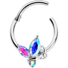 Load image into Gallery viewer, 16G 3/8 Aurora CZ Gem Fleur de Lis Butterfly Hinged Segment Ring
