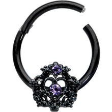 Load image into Gallery viewer, 16G 3/8 Purple Gem Black Regal Crown Hinged Segment Ring
