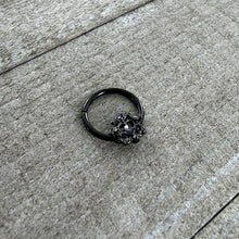 Load image into Gallery viewer, 16G 3/8 Purple Gem Black Regal Crown Hinged Segment Ring
