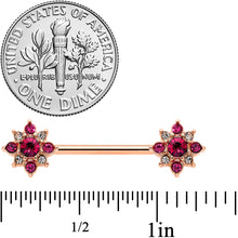 Load image into Gallery viewer, 14G Red Gem Rose Gold Tone Rococo Star Barbell Nipple Ring Set
