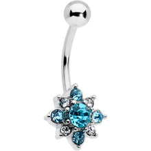 Load image into Gallery viewer, Blue Clear Gem Stylish Snowflake Holiday Belly Ring
