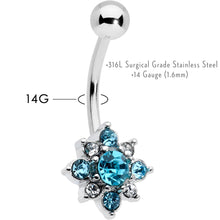 Load image into Gallery viewer, Blue Clear Gem Stylish Snowflake Holiday Belly Ring
