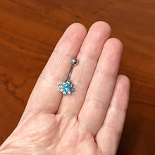 Load image into Gallery viewer, Blue Clear Gem Stylish Snowflake Holiday Belly Ring
