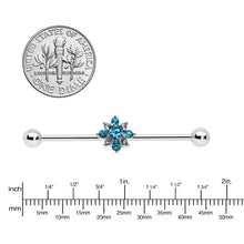 Load image into Gallery viewer, 14G Blue Gem Frosty Snowflake Christmas Industrial Barbell 38mm
