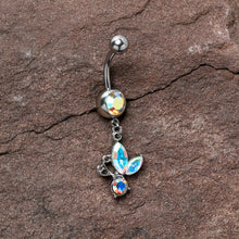 Load image into Gallery viewer, Aurora Gem Fleur de Lis Butterfly Dangle Belly Ring
