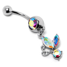 Load image into Gallery viewer, Aurora Gem Fleur de Lis Butterfly Dangle Belly Ring
