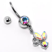 Load image into Gallery viewer, Aurora Gem Fleur de Lis Butterfly Dangle Belly Ring

