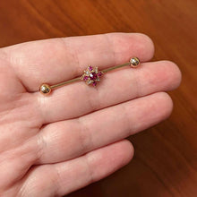 Load image into Gallery viewer, 14G Red Gem Rose Gold Tone Rococo Star Industrial Barbell 38mm
