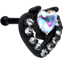将图片加载到图库查看器，20G 1/4 Clear Aurora Gem Black Heart Valentines Nose Bone

