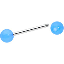 Load image into Gallery viewer, Light Blue Acrylic UV Glow Ends Barbell Tongue Ring
