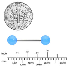 Load image into Gallery viewer, Light Blue Acrylic UV Glow Ends Barbell Tongue Ring
