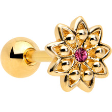Load image into Gallery viewer, 16G 1/4 Pink Gem Gold Tone Starry Flower Cartilage Tragus Earring
