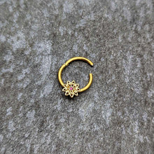 将图片加载到图库查看器，16G 3/8 Pink Gem Gold Tone Starry Flower Hinged Segment Ring
