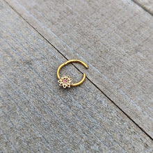 将图片加载到图库查看器，16G 3/8 Pink Gem Gold Tone Starry Flower Hinged Segment Ring
