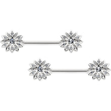 Load image into Gallery viewer, 14G 9/16 Clear Gem Rococo Starry Flower Barbell Nipple Ring Set

