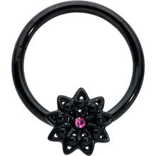 将图片加载到图库查看器，16G 3/8 Pink Gem Black Starry Flower Hinged Segment Ring
