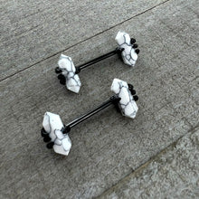 Load image into Gallery viewer, 14G 9/16 White Howlite Black Claw Barbell Nipple Ring Set
