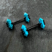 Load image into Gallery viewer, 14G 9/16 Blue Turquoise Black Claw Barbell Nipple Ring Set
