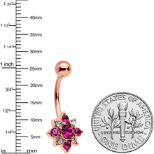 Load image into Gallery viewer, Pink Clear Gem Rose Gold Tone Rococo Star Belly Ring

