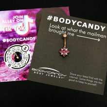 Load image into Gallery viewer, Pink Clear Gem Rose Gold Tone Rococo Star Belly Ring

