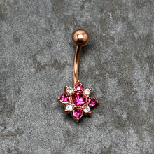 Load image into Gallery viewer, Pink Clear Gem Rose Gold Tone Rococo Star Belly Ring
