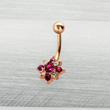 Load image into Gallery viewer, Pink Clear Gem Rose Gold Tone Rococo Star Belly Ring
