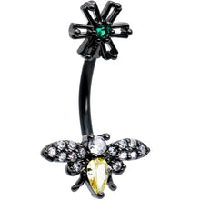 Load image into Gallery viewer, Yellow Clear Green Gem Black Butterfly Flower Double Mount Belly Ring
