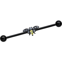 Load image into Gallery viewer, 14G Yellow Clear Gem Black Butterfly Industrial Barbell 38mm
