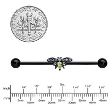 Load image into Gallery viewer, 14G Yellow Clear Gem Black Butterfly Industrial Barbell 38mm
